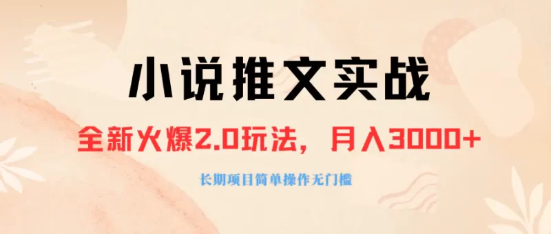 外面收费990的小说推广软件,零粉丝可变现,月入3000+,小白当天即上手-创业项目网