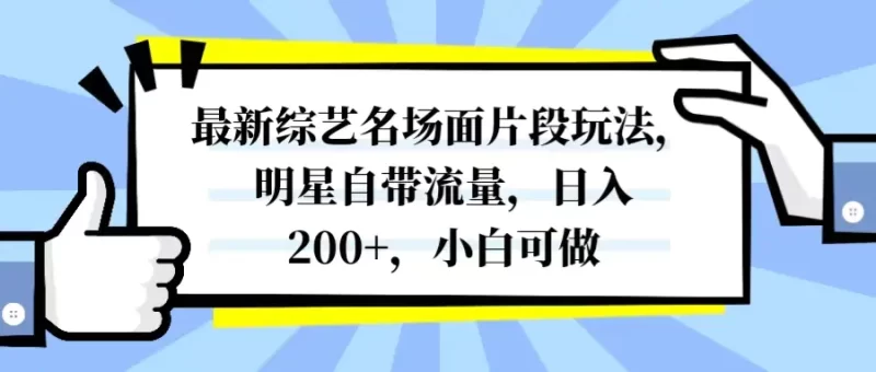 最新综艺名场面片段玩法,明星自带流量,日入200+,小白可做-创业项目网