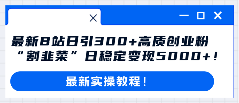 最新B站日引300+高质创业粉教程!“割韭菜”日稳定变现5000+!-创业项目网