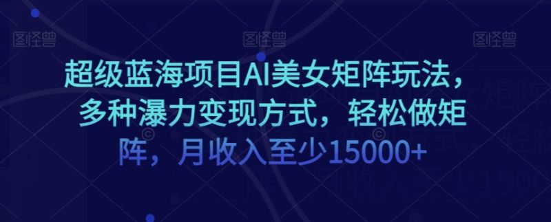 超级蓝海项目AI美女矩阵玩法,多种瀑力变现方式,轻松做矩阵,月收入至少15000+-创业项目网