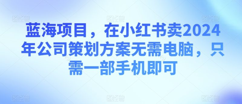 蓝海项目,在小红书卖2024年公司策划方案无需电脑,只需一部手机即可-创业项目网