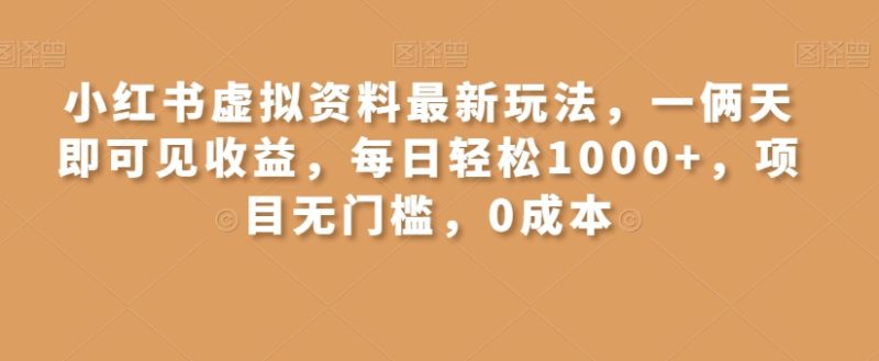 小红书虚拟资料最新玩法,一俩天即可见收益,每日轻松1000+,项目无门槛,0成本-创业项目网