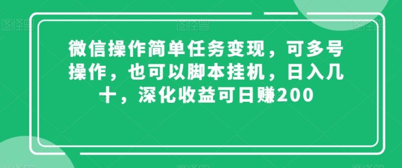 微信操作简单任务变现，可多号操作，也可以脚本挂机，日入几十，深化收益可日赚200-创业项目网