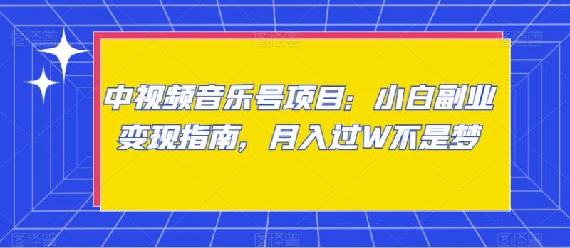 中视频音乐号项目:小白副业变现指南,月入过W不是梦-创业项目网