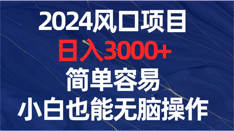 2024风口项目，日入3000+，简单容易，小白也能无脑操作-创业项目网