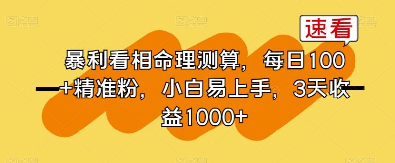 暴利看相命理测算,每日100+精准粉,小白易上手,3天收益1000+-创业项目网