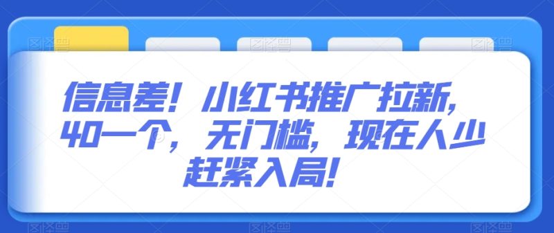 信息差!小红书推广拉新,40一个,无门槛,现在人少赶紧入局!-创业项目网