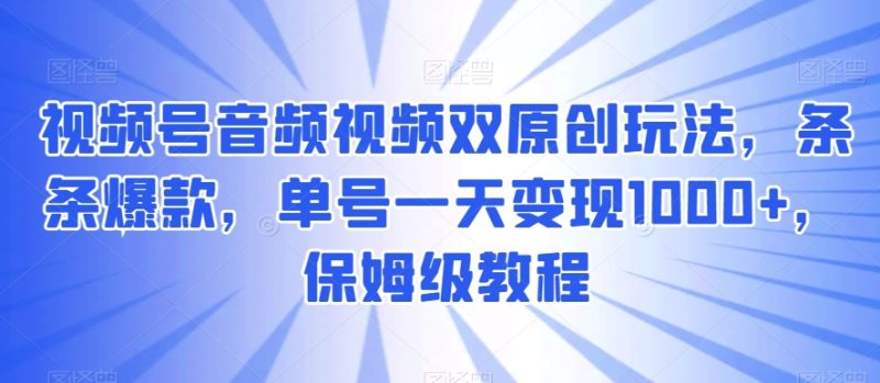 视频号音频视频双原创玩法,条条爆款,单号一天变现1000+,保姆级教程-创业项目网