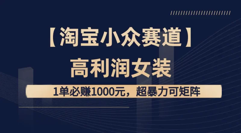 【淘宝小众赛道】高利润女装:1单必赚1000元,超暴力可矩阵-创业项目网