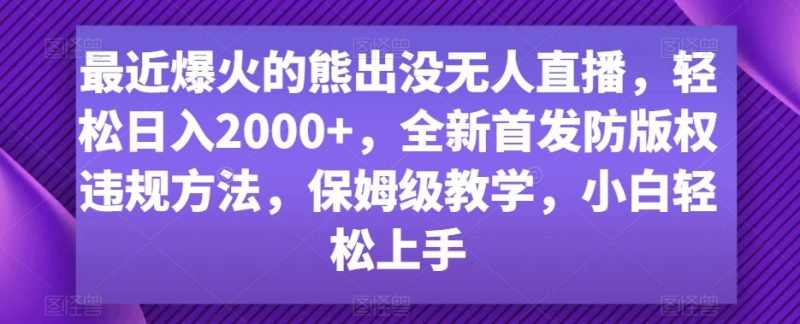 最近爆火的熊出没无人直播,轻松日入2000+,全新首发防版权违规方法-创业项目网