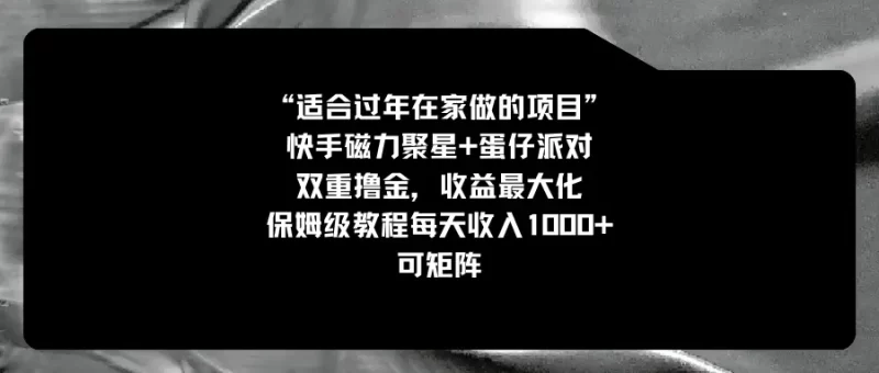 适合过年在家做的项目,快手磁力+蛋仔派对,双重撸金,收益最大化 保姆级教程, 每天收入1000+,可矩阵-创业项目网