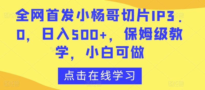 全网首发小杨哥切片IP3.0,日入500+,保姆级教学,小白可做-创业项目网