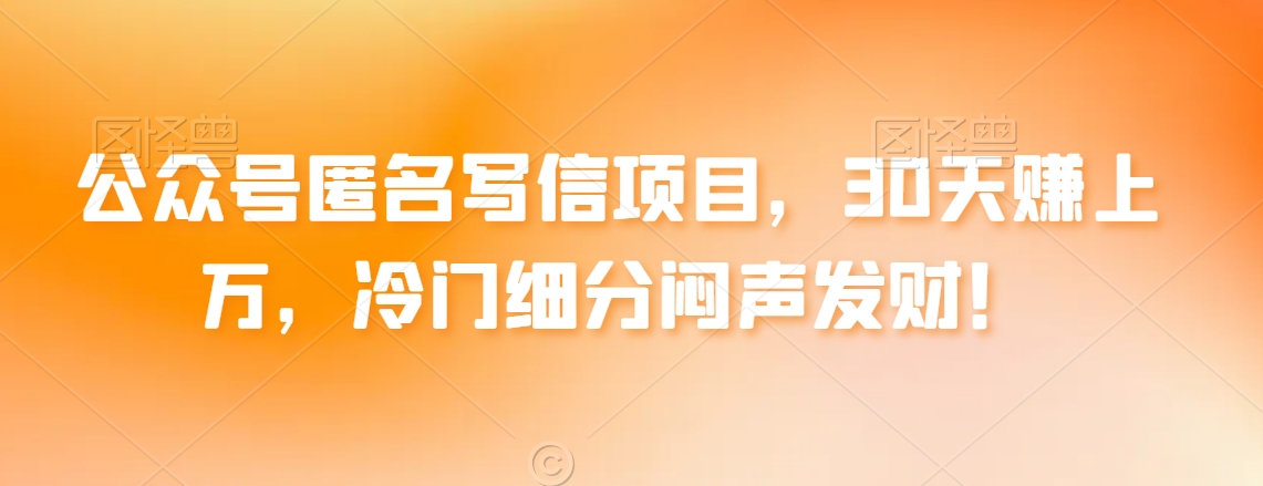 公众号匿名写信项目，30天赚上万，冷门细分闷声发财！-创业项目网