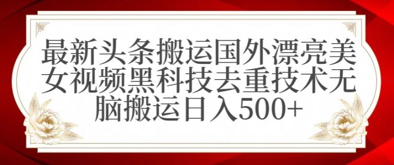 最新头条搬运国外漂亮美女视频,黑科技去重技术,无脑搬运日入500+-创业项目网