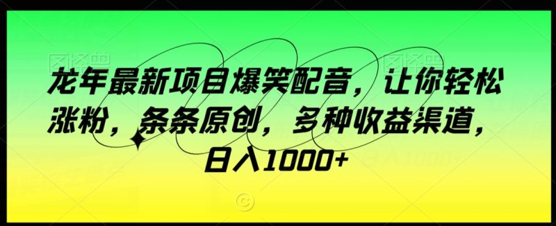 龙年最新项目爆笑配音,让你轻松涨粉,条条原创,多种收益渠道,日入1000+-创业项目网
