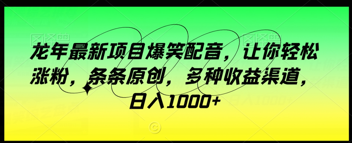 龙年最新项目爆笑配音，让你轻松涨粉，条条原创，多种收益渠道，日入1000+-创业项目网