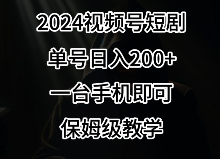 2024风口,视频号短剧,单号日入200+,一台手机即可操作,保姆级教学-创业项目网