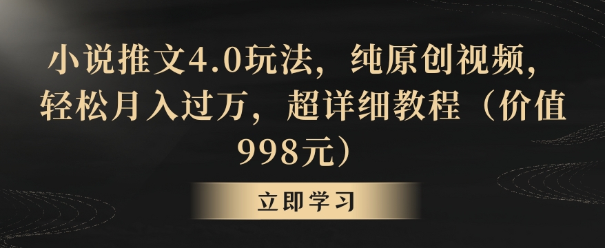 小说推文4.0玩法，纯原创视频，轻松月入过万，超详细教程（价值998元）-创业项目网