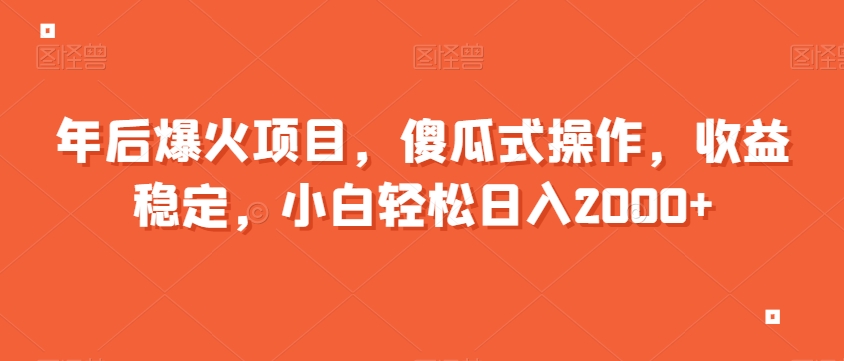 年后爆火项目，傻瓜式操作，收益稳定，小白轻松日入2000+-创业项目网