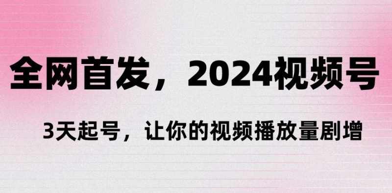 全网首发,2024视频号‘3天起号’,让你的视频播放量剧增-创业项目网