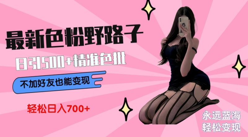 最新色粉变现野路子，日引500+老色批 可不加好友直接变现 小白轻松日入700+-创业项目网