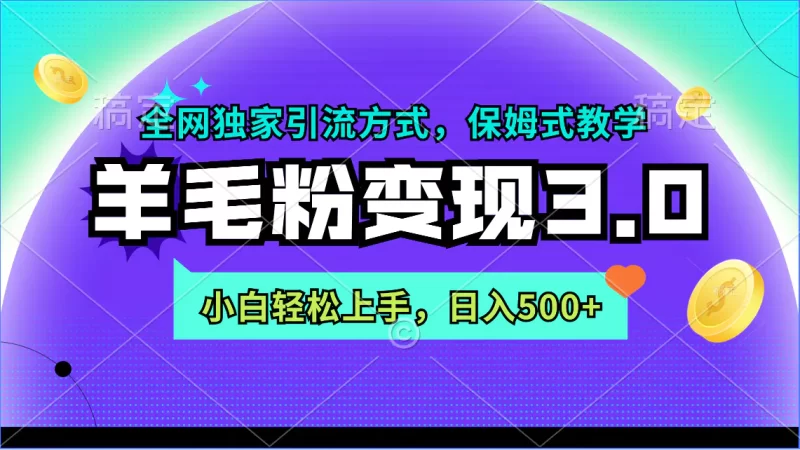 羊毛粉变现3.0 全网独家引流方式,小白轻松上手,日入500+-创业项目网