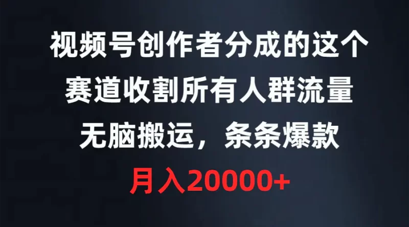视频号创作者分成的这个赛道,收割所有人群流量,无脑搬运,条条爆款-创业项目网