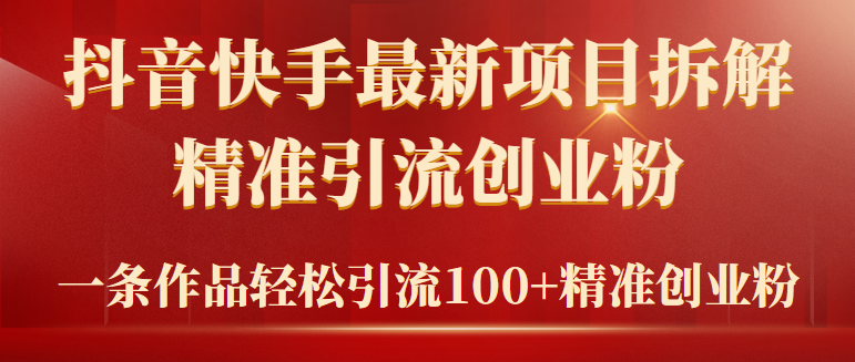 2024年抖音快手最新项目拆解视频引流创业粉，一天轻松引流精准创业粉100+-创业项目网