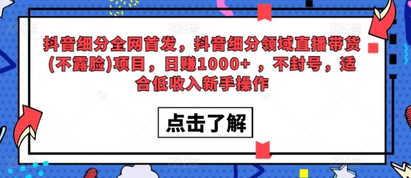 全网首发,抖音细分领域直播带货(不露脸)项目,日赚1000+ ,不封号,适合低收入新手操作-创业项目网