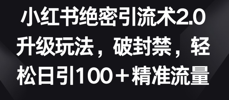 小红书绝密引流术2.0升级玩法，破封禁，轻松日引100+精准流量-创业项目网