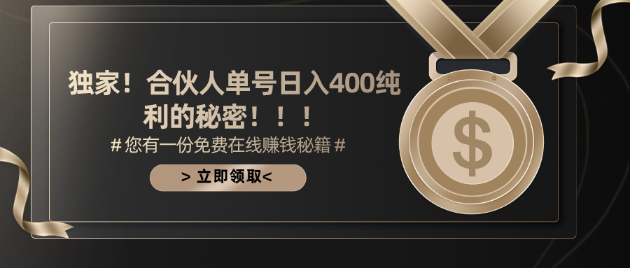 合伙人广告撸金最新玩法，每天单号400纯利-创业项目网