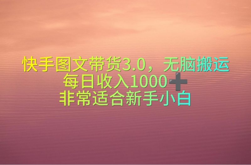 快手图文带货3.0,无脑搬运,每日收入1000+,非常适合新手小白-创业项目网