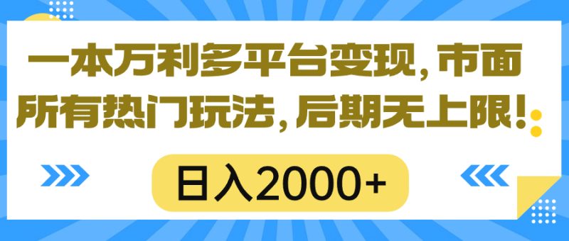 一本万利多平台变现,市面所有热门玩法,日入2000+,后期无上限!-创业项目网