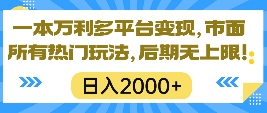一本万利多平台变现，市面所有热门玩法，日入2000+，后期无上限！-创业项目网