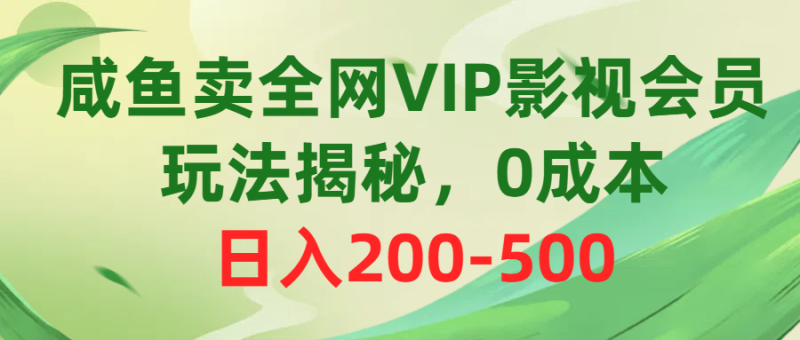 咸鱼卖全网VIP影视会员，玩法揭秘，0成本日入200-500-创业项目网