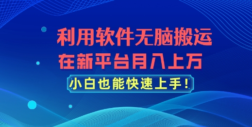 利用软件无脑搬运，在新平台月入上万，小白也能快速上手-创业项目网