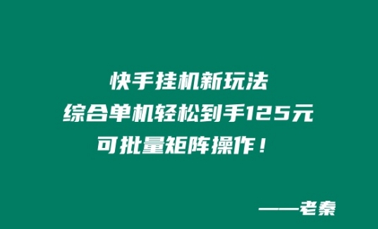 快手挂机新玩法，综合单机也能轻松到手125元，可批量矩阵操作！-创业项目网