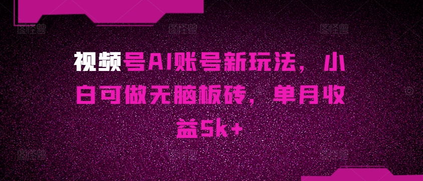 视频号AI账号新玩法，小白可做无脑板砖，单月收益5k+-创业项目网