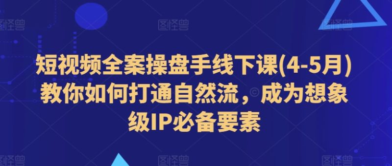 短视频全案操盘手线下课(4-5月)教你如何打通自然流,成为想象级IP必备要素-创业项目网