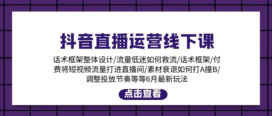 抖音直播运营线下课：话术框架/付费流量直播间/素材A撞B/等6月新玩法-创业项目网