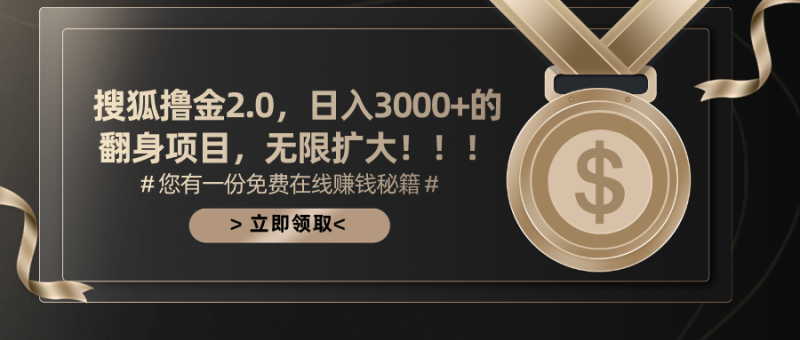 搜狐撸金2.0日入3000+，可无限扩大的翻身项目-创业项目网