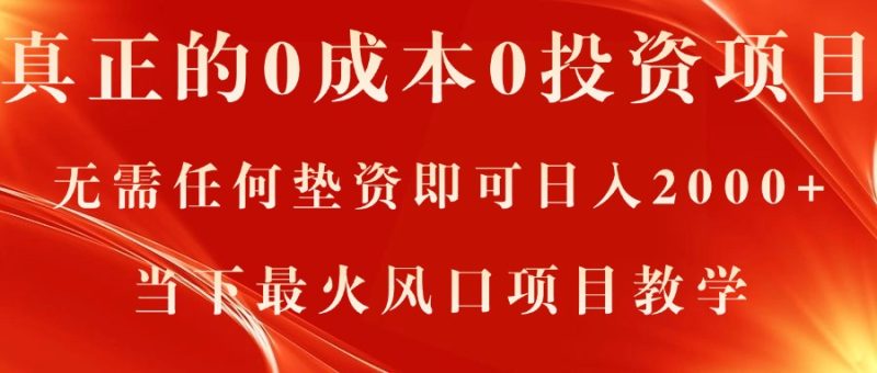 真正的0成本0投资项目,无需任何垫资即可日入2000+,当下最火风口项目教学-创业项目网
