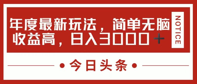 今日头条新玩法,简单粗暴收益高,日入3000+-创业项目网