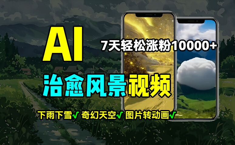 AI制作治愈风景，7天涨粉过万，落地云下雨下雪等场景制作，上手快操作简单-创业项目网