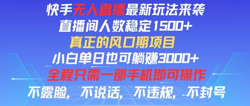 快手无人直播全新玩法，直播间人数稳定1500+，小白单日也可躺赚3000+-创业项目网