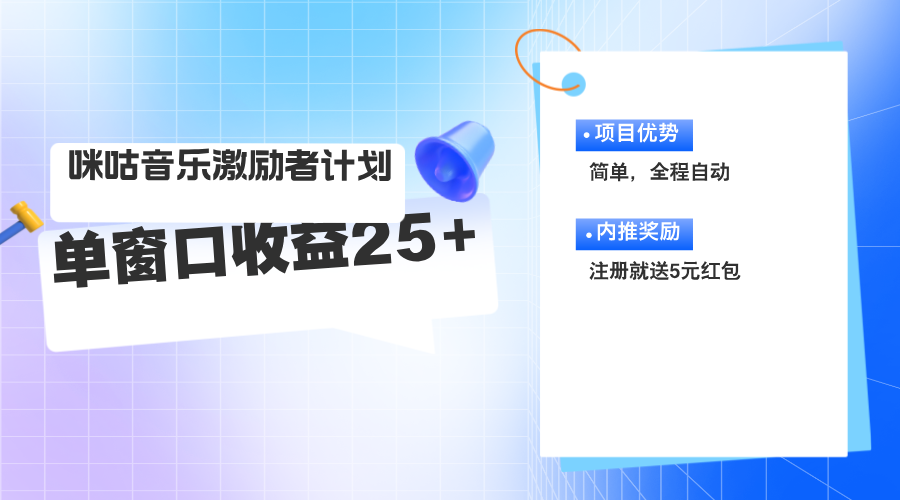 咪咕激励者计划，单窗口收益20~25，可矩阵操作-创业项目网