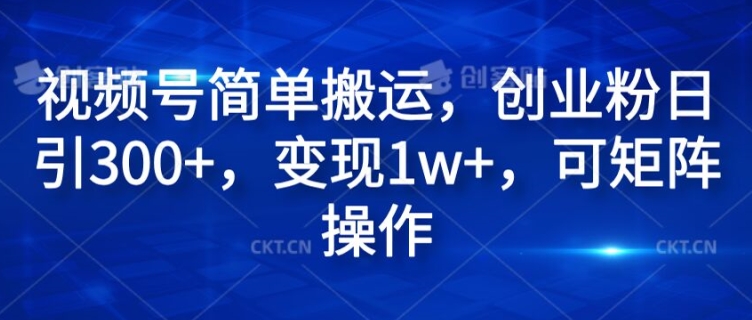 视频号简单搬运，创业粉日引300+，变现1w+，可矩阵操作-创业项目网