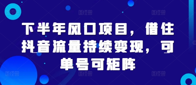 下半年风口项目，借助抖音流量持续变现，可单号可矩阵-创业项目网