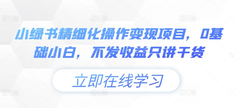 小绿书精细化操作变现项目，0基础小白，不发收益只讲干货-创业项目网