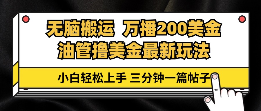 油管无脑搬运撸美金玩法教学，万播200刀，三分钟一篇帖子，小白轻松上手-创业项目网